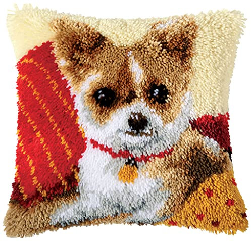 VERVACO Deko Kissenbezug Knüpfset für Anfänger Chihuahua Basteln Erwachsene Kreativ DIY Handarbeit Selber Knüpfe ca. 40 x 40 cm Latch Hook Kit Set Kissen Knüpfkissen mit Knüpfhaken, Stoff, Multicolor