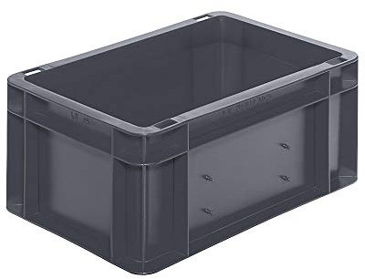 Euro-Format-Stapelbehälter, Wände und Boden geschlossen - LxBxH 300 x 200 x 145 mm - grau, VE 5 Stk - Euronorm Stapelkasten Euronorm Stapelkästen Euronorm-Stapelkasten Kunststoff-Stapelkasten Kunststoffbehälter Kunststoffkasten Kunststoffstapelbehälter