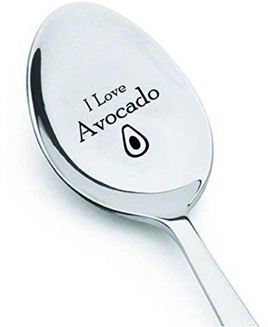 I love Avocado-Esslöffel, Gesundheit, für Avocado-Liebhaber, verschiedene Varianten, hochglanzpoliert, mit Gravur, Edelstahl, 17,8 cm, internationale Qualität