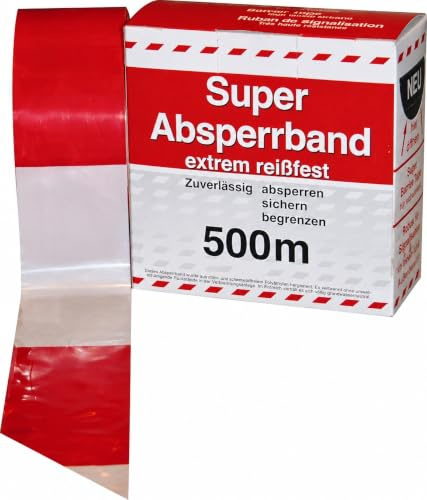 Warnband/Absperrband - 80mm breit - 500m lang - rot/weiß