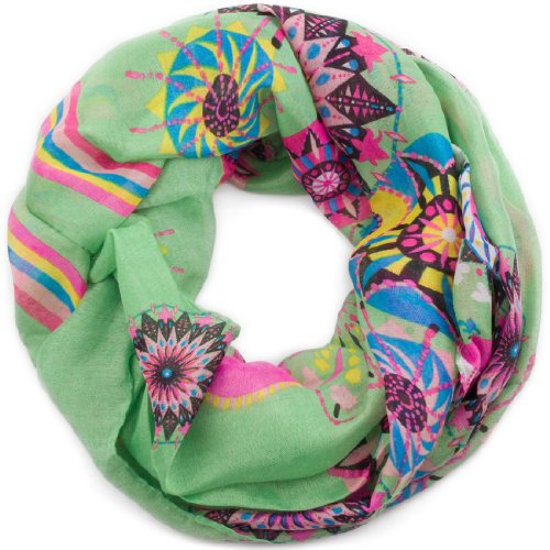 style3 Damen Schal weicher Loop-Schal mit grafischem Ethno-Blumen-Muster One size, SCHAL Farbe:Grün