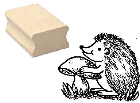 Stempel IGEL mit PILZ - Motivstempel aus Buchenholz