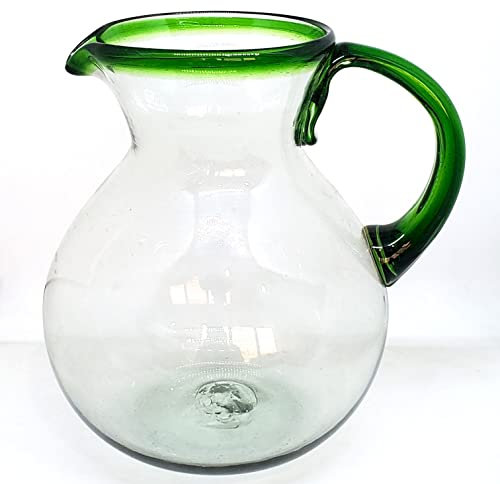 MexHandcraft Smaragdgrüner Rand, 3,4 l, großer Bola-Krug, recyceltes Glas, bleifrei, schadstofffrei (Krug)