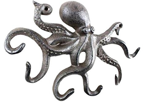 Cast Iron Octopus Hook 11 Inch - Decorative Hook - Sealife Metal Wall Hook
