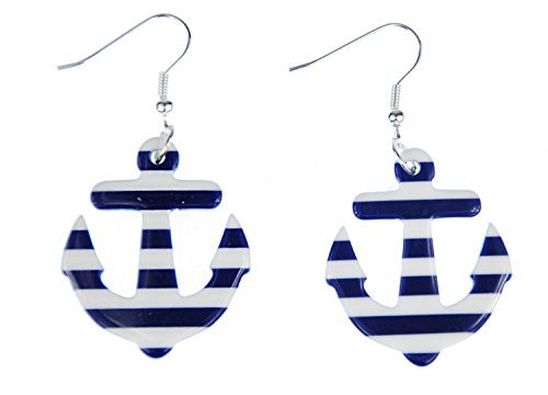 Miniblings Anker weiß blau Ohrringe Hänger Meer Ozean Segeln Segelboot Boot S - Handmade Modeschmuck I Ohrhänger Ohrschmuck versilbert