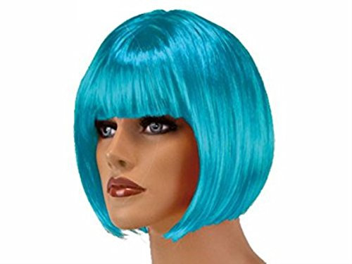 Perücke Kurzhaar kurz Bob Haarschnitt Farbe blau für Fasching Karneval Party
