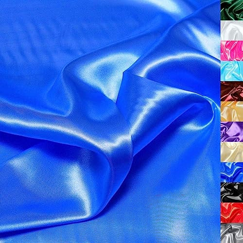 TOLKO 1m Glanz Satin Stoff Meterware als Modestoff Dekostoff Kostümstoff Gardinenstoff Vorhangstoff Hochzeitsstoff | Glitzer Satinstoffe zum Nähen Dekorieren | Nähstoffe 150cm breit (Royal Blau)