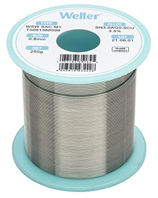 Weller WSW SAC M1 (T0051388599) Lead Free Solder Wire, Ø 0.8mm, Alloy Sn96.5Ag3.0Cu0.5, Flux content 3.5%, 250g