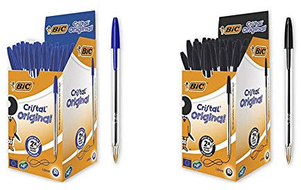 Bic - Pack 50 unidades bolígrafo Cristal color azul + 50 unidades bolígrafo Cristal color negro