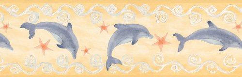 Brewster Home Fashions 237B00583 Borders and More Dolphin Wall Border, 6.875-Inch by 180-Inch