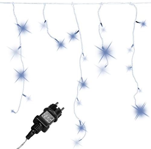 VOLTRONIC Eisregen Lichterkette, innen und außen, IP44, Größen- und Farbwahl, 600 LEDs, kaltweiß