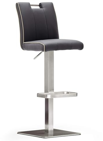 Robas Lund CA.STA Barstuhl/-hocker, Leder/Edelstahl, eckig/180 Grad drehbar, ca. 40 x 87-112 x 51 cm, schwarz