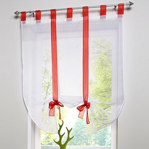 HongYa Raffrollo Voile Transparent Vorhang mit Band BxH 140x140cm Rot