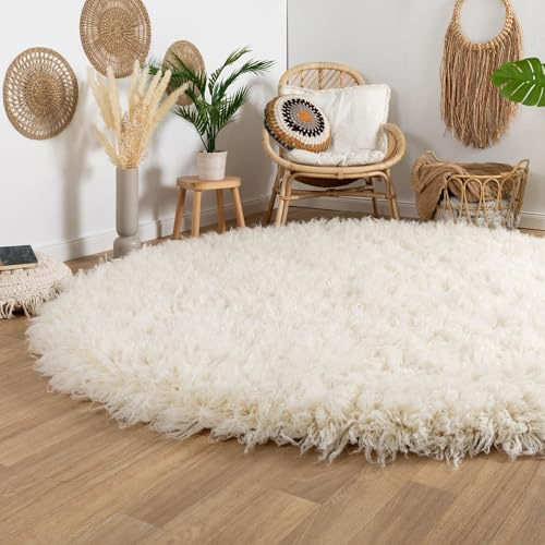 Steffensmeier Flokati 3000 Teppich Natur | original griechischer Hirtenteppich Hochflor | 100% Schurwolle aus Neuseeland, Größe: 110 cm rund