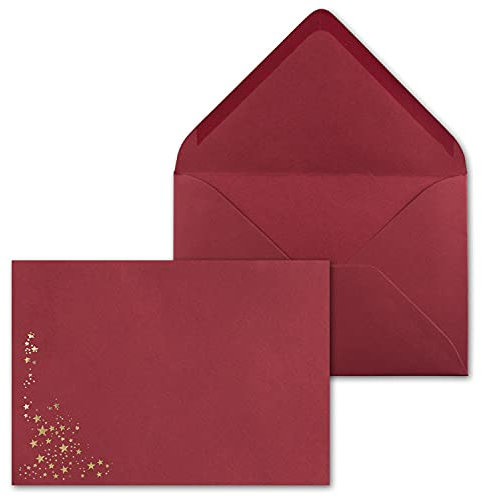 25x Weihnachts-Briefumschläge - DIN C5 - mit Gold-Metallic geprägtem Sternenregen, festlich matter Umschlag in dunkelrot - Nassklebung, 110 g/m² - 154 x 220 mm - Marke: GUSTAV NEUSER