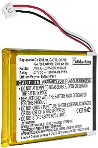 Akku-King Akku kompatibel mit Tomtom 1697461, AHL03714000, VF8 - Li-Polymer 1300mAh - für Go 530 Live, 630, 630T, 720, 730T, 930T, SatNav