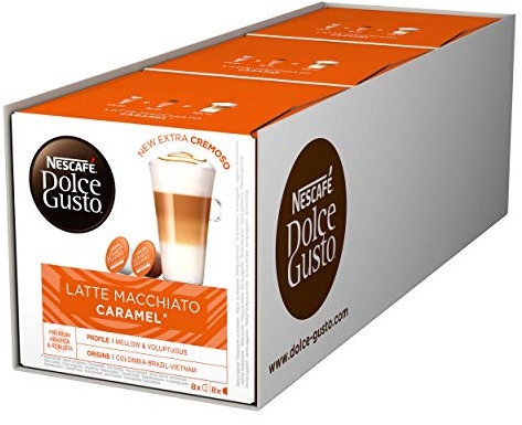 Nescafé Dolce Gusto Latte Macchiato Caramel, Lot de 3, 3 x 16 Capsules (24 Portions)