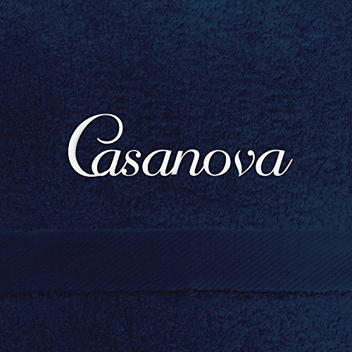 Badehandtuch mit Namen Casanova bestickt, 70x140 cm, dunkelblau, extra flauschige 550 g/qm Baumwolle (100%), Handtuch mit Namen besticken, Badetuch mit Bestickung