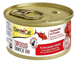 GimCat Superfood ShinyCat Duo Thunfisch mit Tomaten - Katzenfutter mit saftigem Filet ohne Zuckerzusatz für ausgewachsene Katzen - 24 Dosen (24 x 70 g)