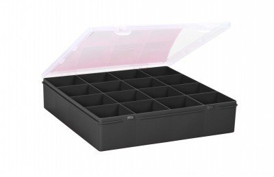 Wham 23225 Storage Box 16 Compartments Plastic Assorted Box 29 x 30 x 6.5 cm Graphite/Clear