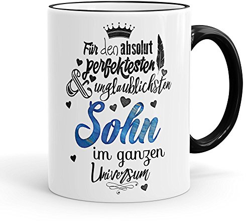 Funtasstic Tasse Für den absolut perfektesten Sohn - Kaffeepott Kaffeebecher 300 ml, Farbe:schwarz