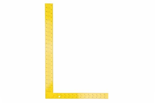 Swanson Tool TS154 Steel Rafter Square 16-Inch X 24-Inch (Yellow with Black Gradations) | Bright yellow powdercoat steel layout L-square featuring high-contrast black measurement gradations on both edges, TS154