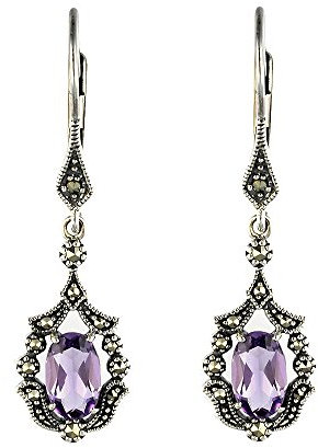 Esse Marcasite mujer Plata de ley (925/1000) plata talla ovalada purpura amatista marcasita FINEEARRING