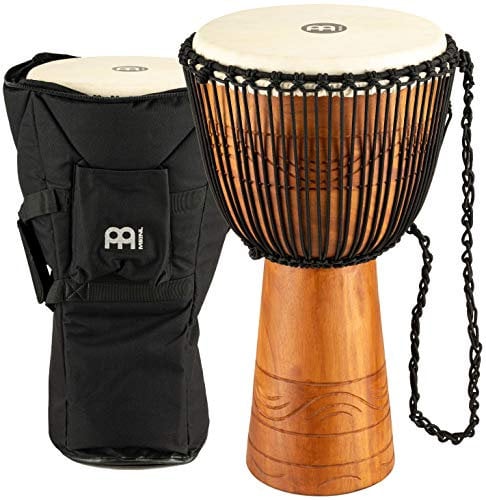 Meinl Percussion Water Rhythm Djembe - Sehr große Handtrommel - Inklusive Tasche - Durchmesser 13 Zoll - Mahagoni, Mehrfarbig (ADJ2-XL+BAG)