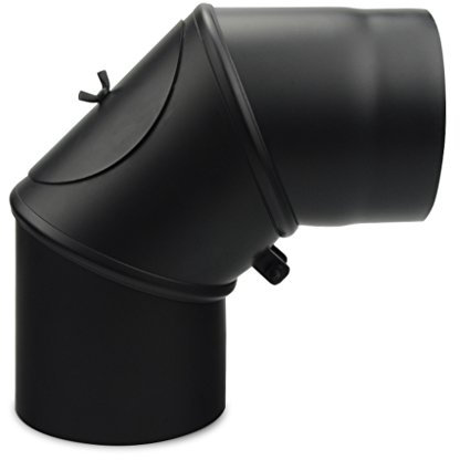 EWO Ofenrohr-Bogen 180 mm Durchmesser - Bogen drehbar 0°-90° mit Tür Schwarz - Senotherm-Beschichtung - rußbeständig, frost- und tauwechselbeständig
