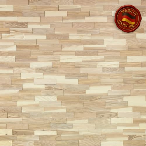 wodewa | Wandverkleidung Holz Esche Living | 1m² 3D Echtholz Wandpaneele 200x50mm | Wohnzimmer Büro Elegant | Made in Germany | geölt 200