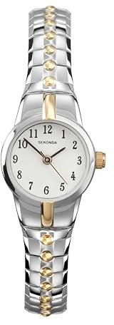 Sekonda Newton 19mm Womens Classic Analogue Quartz Watch with White Dial Mineral Glass and Two Tone Gold Silver Stainless Steel Expander Bracelet