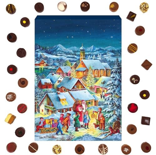 Hallingers Bergdorf - Adventskalender Pralinen Geschenk handmade ohne Alkohol aus Edelkakao Schokolade (Box) - Geschenk im Sommer & als perfektes Grillgeschenk | Glückwunsch Chanukka Freundschaft Gene