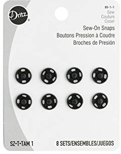 Dritz Sew-On Snaps, Size 1, 8 Sets, Black Druckknöpfe zum Aufnähen, Messing, Schwarz