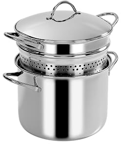 Barazzoni Pastamania mit Spaghettieri-Boden 22 cm, 6 Liter, Silber, Antihaft, Topf, Korb, Deckel, für Herd