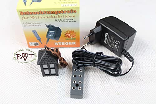 BTV Beleuchtungs-Set Weihnachtskrippe Krippe Zubehör, Komplettset für Weihnachtskrippen und Modellbau, Beleuchtung mit Laterne Weiss + Kabel 5er - Anschlussleiste (Verteiler) und Lämpchen weiß