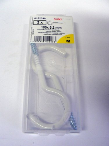 2 Stück Suki Schraubhaken gebogen 100x6,2 mm Metall weiß beschichtet