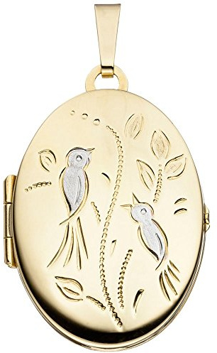 Medaillon Anhänger zum Öffnen Gravur Vögel 333 Gold Gelbgold oval Amulett