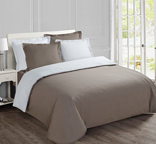 Vision - Wende-Bettwäsche, zweifarbig, Taupe/Weiß, 200 x 200 cm, mit 2 Kissenbezügen, für Doppelbett, 100% Baumwolle