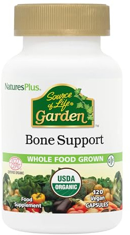 NaturesPlus Source of Life Garden Bone Support - Organic AlgaeCal Calcium and Magnesium with Vitamin D3, K2, C, Trace Minerals - Gluten Free, Vegan - 120 Capsules