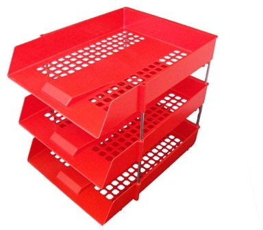 3 x Red In/Out Letter Filing Trays With Risers 8 Nos