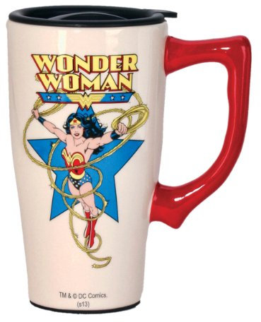 DC Comics 12602 Wonder Woman Travel Mug, Ceramic, White