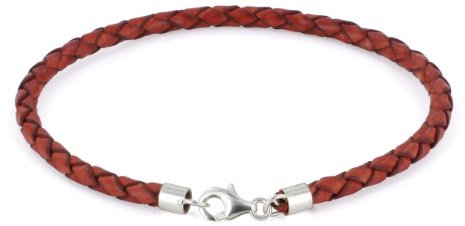 Auroris Echtleder-Armband geflochten 3mm mit 925 Sterling-Silber Karabinerverschluss - Länge: 17cm / Farbe: antik-rot