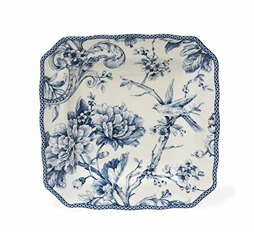 222 Fifth Adelaide Blue & White, set 4 piatti da insalata, quadrato