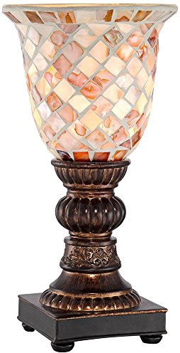 Regency Hill Mosaic Traditional Vintage Uplight Accent Table Lamp 12 High Dark Bronze Brown Earth Tone Ivory Glass Shade for Cottage Core Living Room Bedroom House Bedside Nightstand Home Family