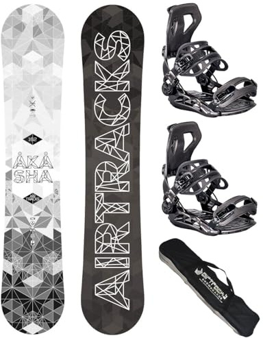 Airtracks Herren Snowboard Set Freeride Freestyle - Akasha Hybrid Rocker Wide Snowboard 157 - Softbindung Master XL - SB Bag
