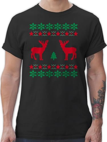 T-Shirt Herren - Geschenke Christmas Bekleidung - Norweger Pixel Rentier Weihnachten - 3XL - Schwarz - t schirts weihnachtsshirt Weinachten Geschenk Ugly Tshirts Apres ski Outfit x Mas