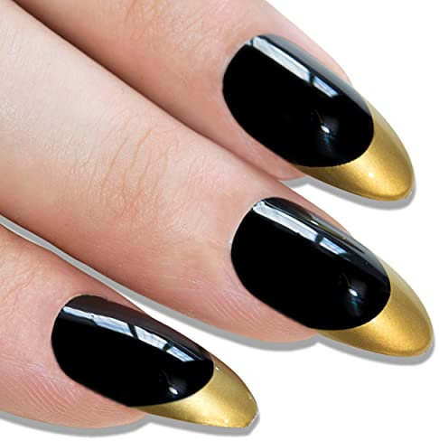 Faux Ongles Bling Art Noir Or Stiletto 24 Longue Faux bouts d'ongles acrylique avec colle
