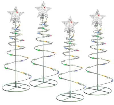 WeRChristmas 55 cm Spiral Trees Christmas Lighting with 8 Function Controller, Set of 4, Multi-Colour