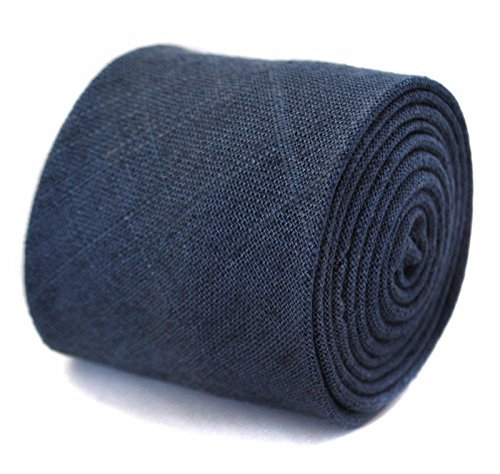 Frederick Thomas Navy Blue Textured 100% Linen Tie, Slim Skinny Classic Men’s Necktie for Weddings, Office, Formal Events