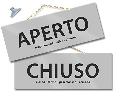 Maxi Cartello APERTO e CHIUSO per negozio vetrina studio laboratorio officina bottega (argento)
